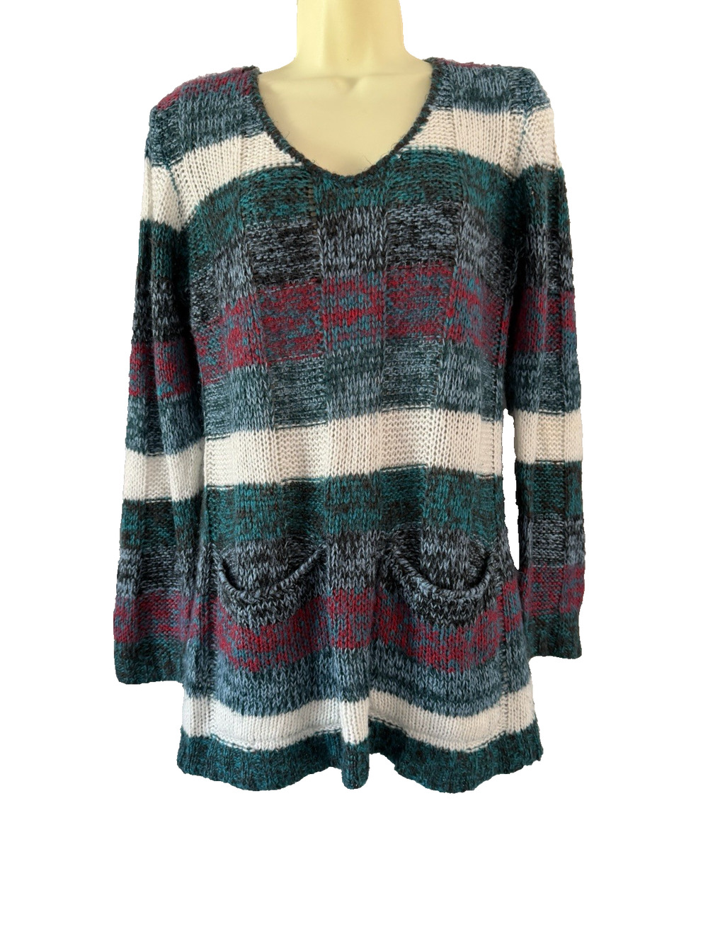 Rue 21 Striped Long Sleeve Tunic Sweater With Pockets Juniors size Large Y2K